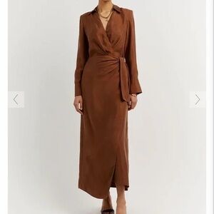 DISSH SASHA TAN WRAP MIDI DRESS